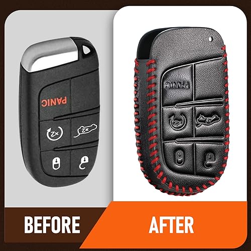 Miniatura 6 de Slohif Accesorios para llavero Jeep Grand Cherokee Renegade Chrysler 200 300 Dodge RAM Durango Charger Challenger Journey Dart Fiat 5 botones funda