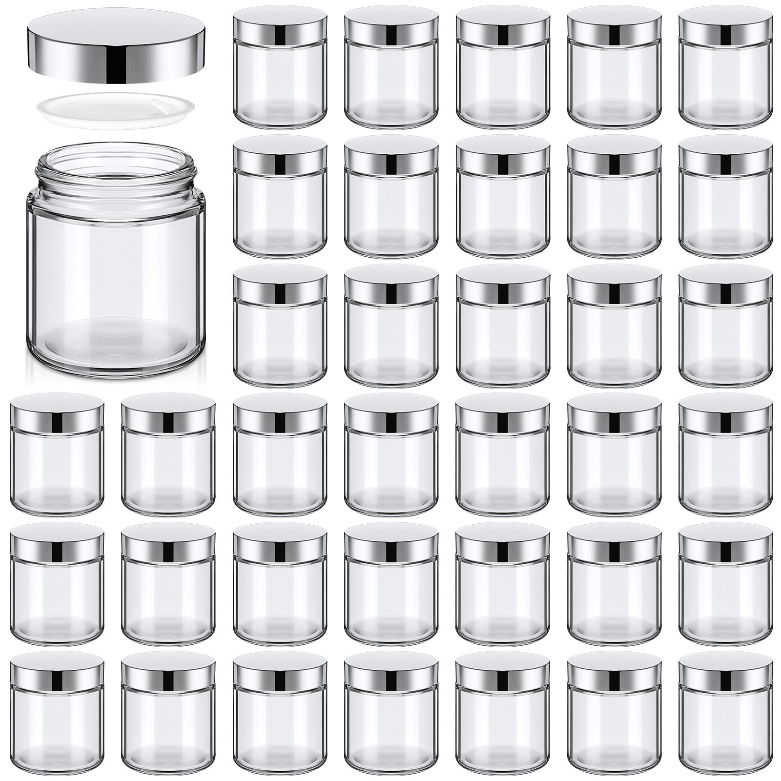Norme 36 Pcs 4 oz Glass Jars with Lids Cosmetic Jars, Silver, Clear