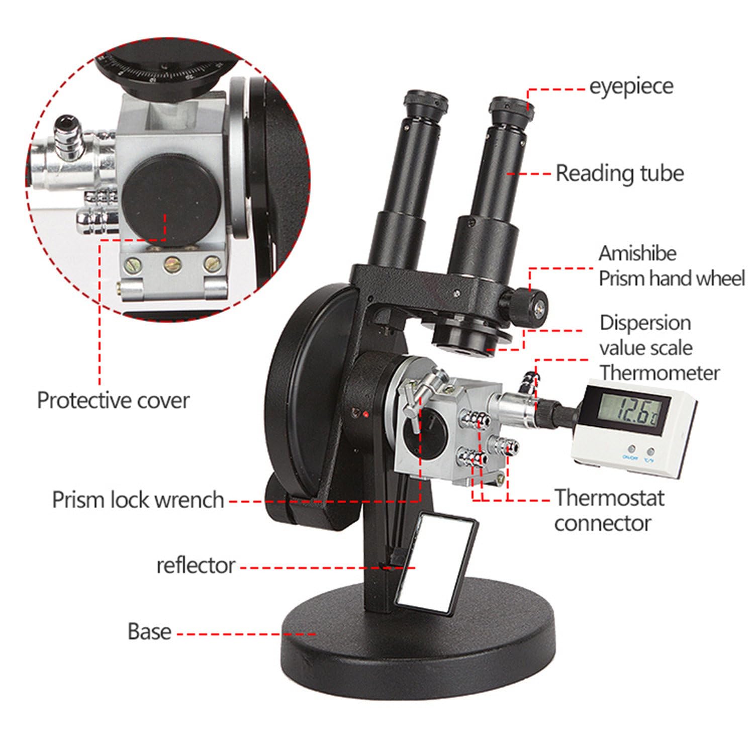 Qiang Abbe-Refraktometer,Fernglas,professionelles digitales Labor,automatische optische Instrumente,einstellbare Schärfe,1,3000–1,7000 Nd,0–95% Brix-Messung,0,0003 Genauigkeit