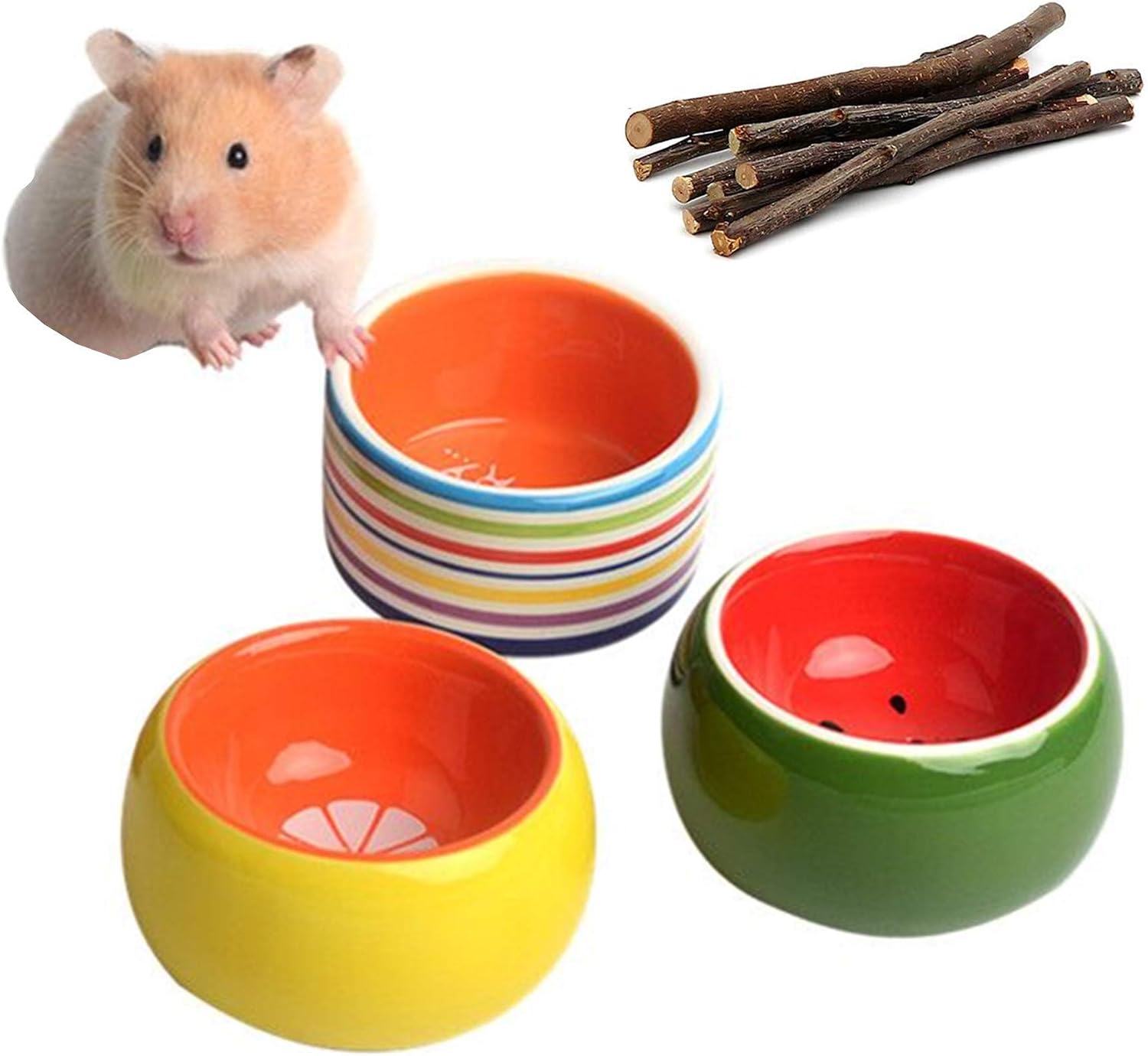 3-Piece Hamster Bowl, Cilkus Ceramic Guinea Pig Water Bowl Small Animal Food Dish for Syrian Hamster Rabbit Gerbil Chinchilla Hedgehog…