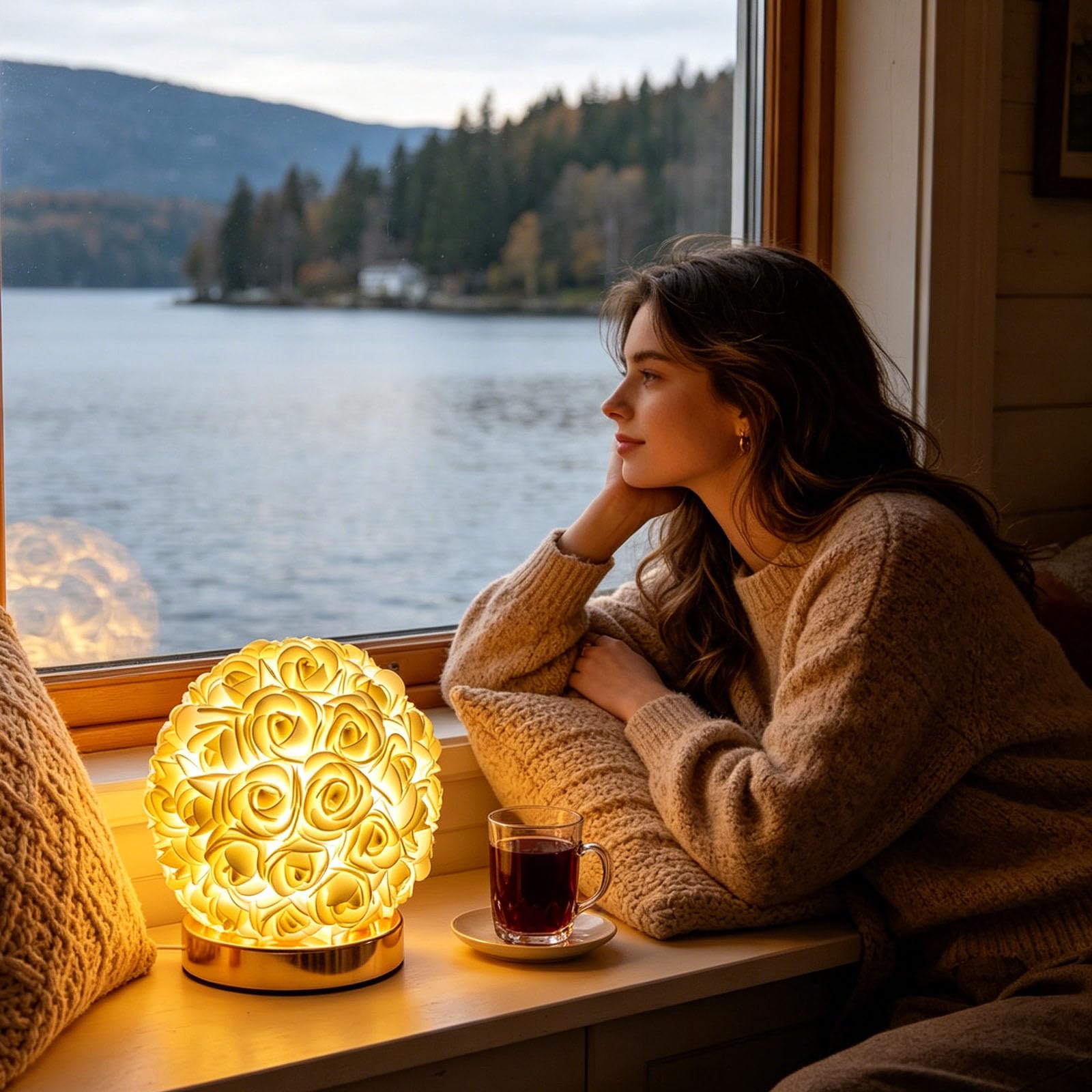 Mini lámpara de globo de rosa blanca, bonita luz nocturna decorativa alimentada por USB para guardería, escritorio, hoteles, casas de familia, centros de belleza