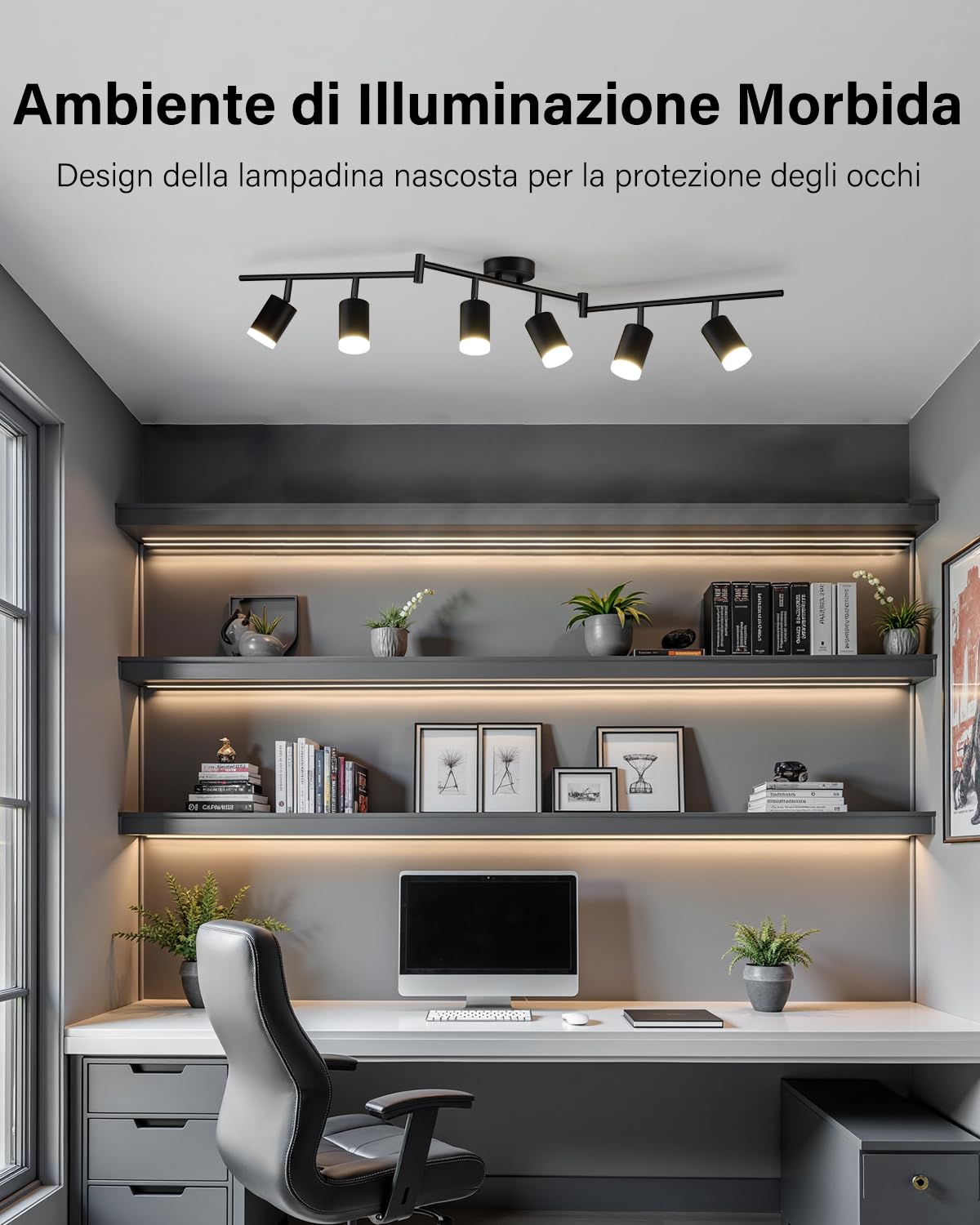 Leselux Lampadario Faretti LED Soffitto Orientabili 6 Luci, Senza Lampade | Faretti da Soffitto GU10, Moderna Binario Faretti Soffitto, Metallo Faretto LED Interno per Cucina Corridoio Soggiorno