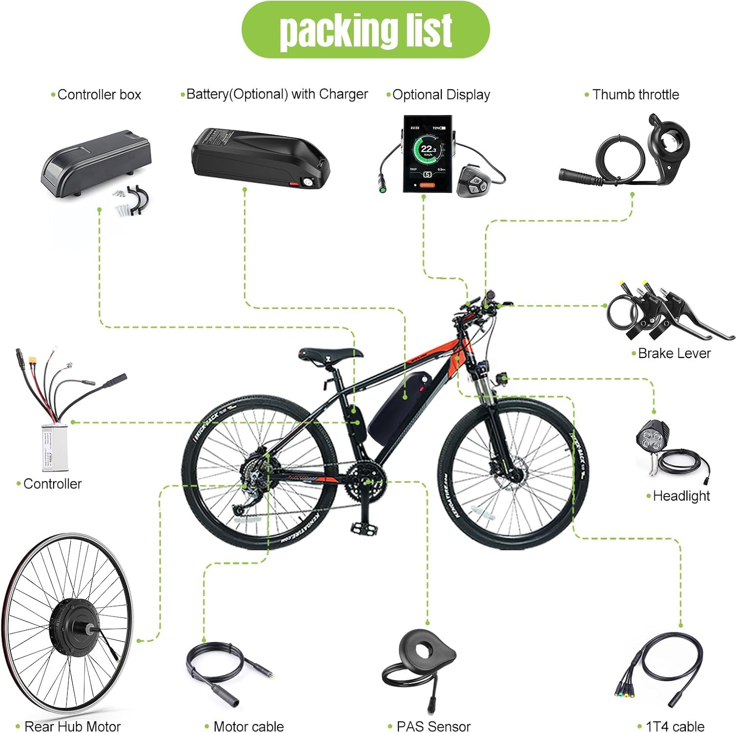 BAFANG 48V 500W Rear Hub Motor Kit Electric Bicycle Conversion Kit for Bikes 700C Wheel (500C Display, 48V 17.5Ah Shark Battery and Charger)