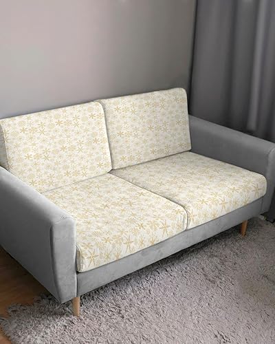 Miniatura 3 de Wowouhiya Yellow Christmas Snowflake Couch Cushion Covers, Stretch Sofa Cover with Elastic Bottom, Xmas Winter Snowflake Sofa Slipcovers Protector