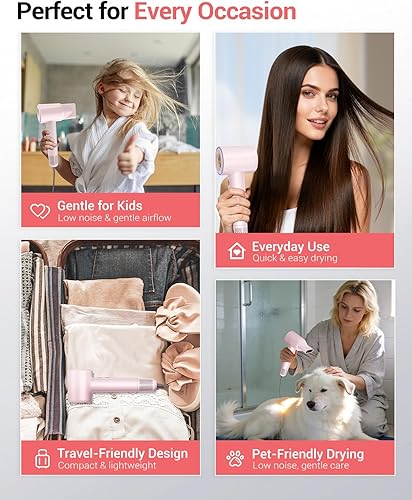 Miniatura 8 de Ionic - Secador de pelo, 150,000 RPM de alta velocidad profesional para secado rápido, iones negativos de 1,640.4 ft y control térmico, boquilla