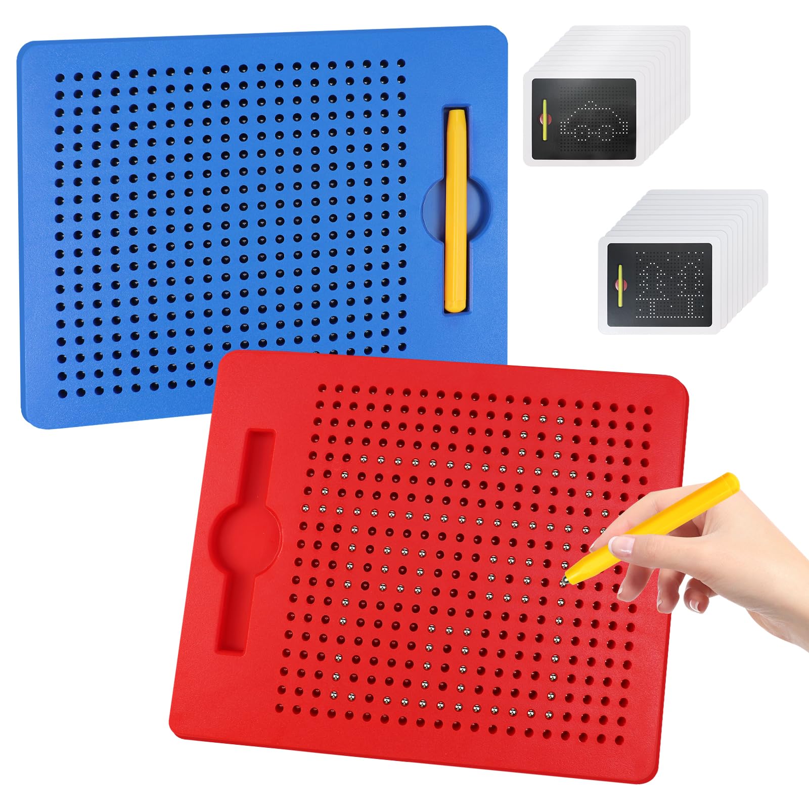 2 Pièces Planche à Dessin Magnétique, Enfant Tablette Magnetique, Planche à Dessin Créative avec Stylo et Billes, Magnétique Tablette Effaçable et Réutilisable pour Enfants Famille Ecole (Rouge,Bleu)