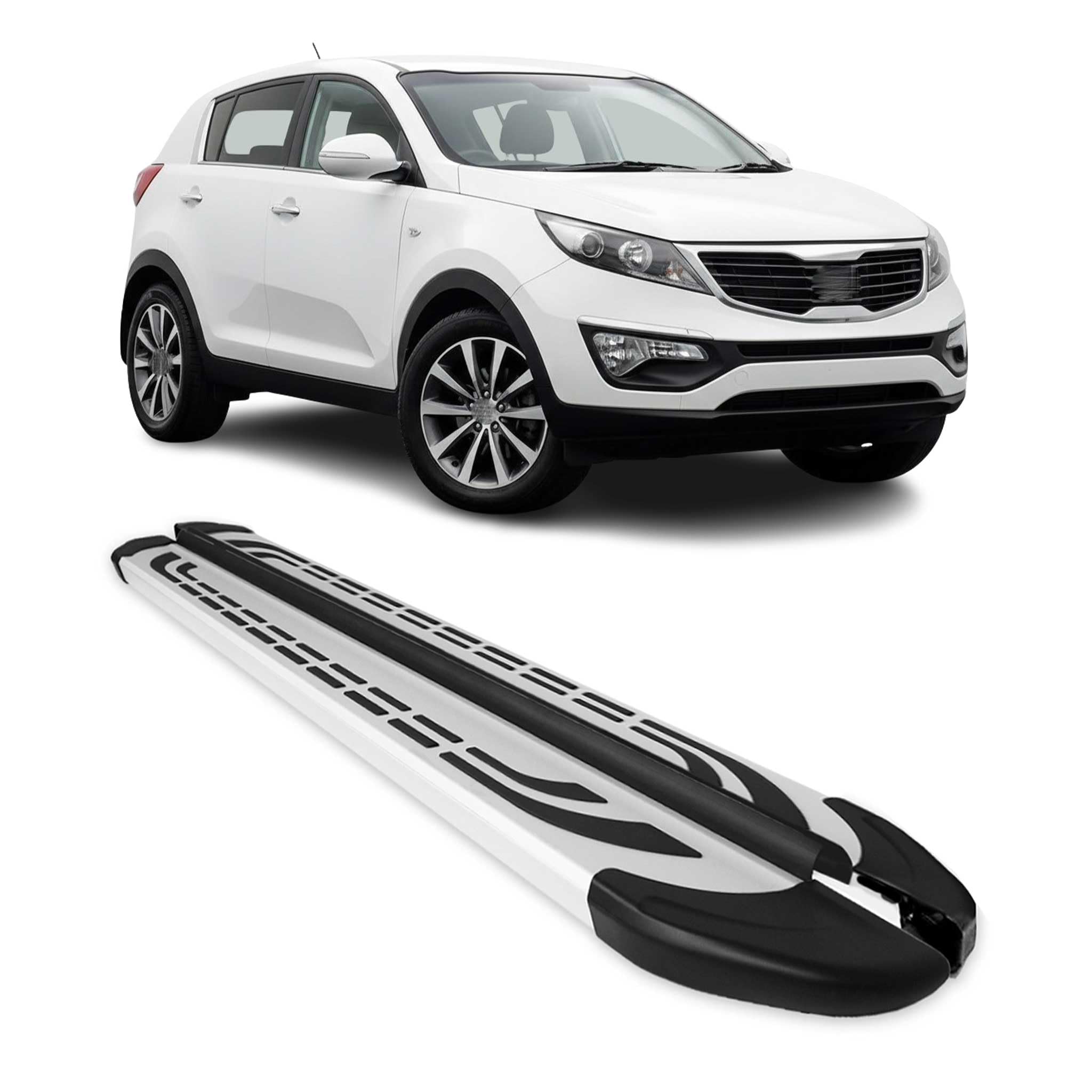 Lot de 2 marchepieds latéraux compatibles avec Kia Sportage 3 2010-2015 - En aluminium - Argenté