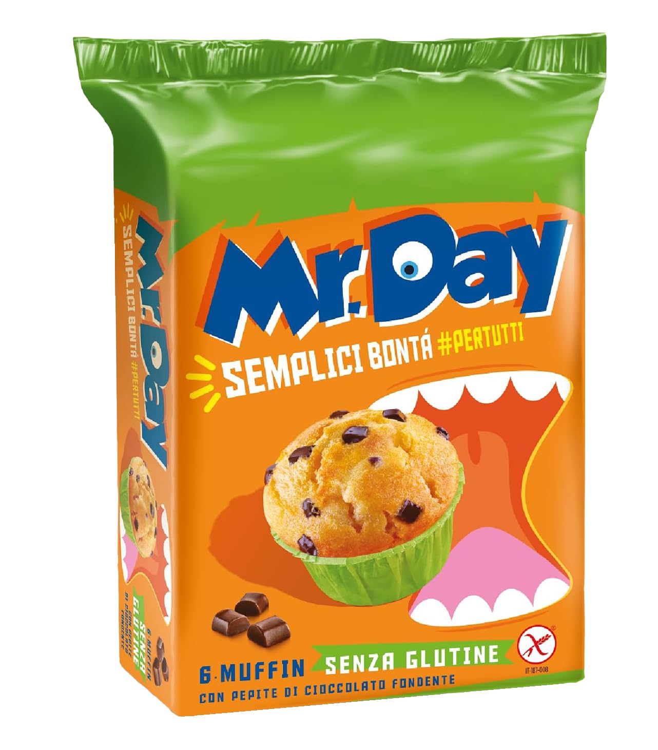 Mr. Day Muffin con Pepite di Cioccolato Fondente, Senza Glutine (Gluten Free) 252g [BOX da 6 Confezioni]