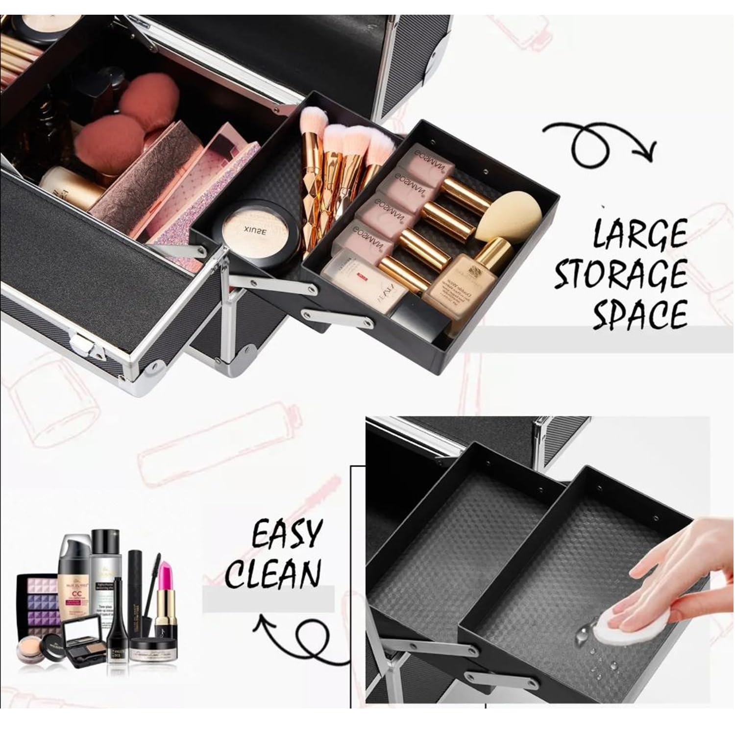SIBY Aluminum Alloy Makeup Box/Organizer Case with 5 Compartments - Waterproof, Durable, and Portable Cosmetic Box- Black 4