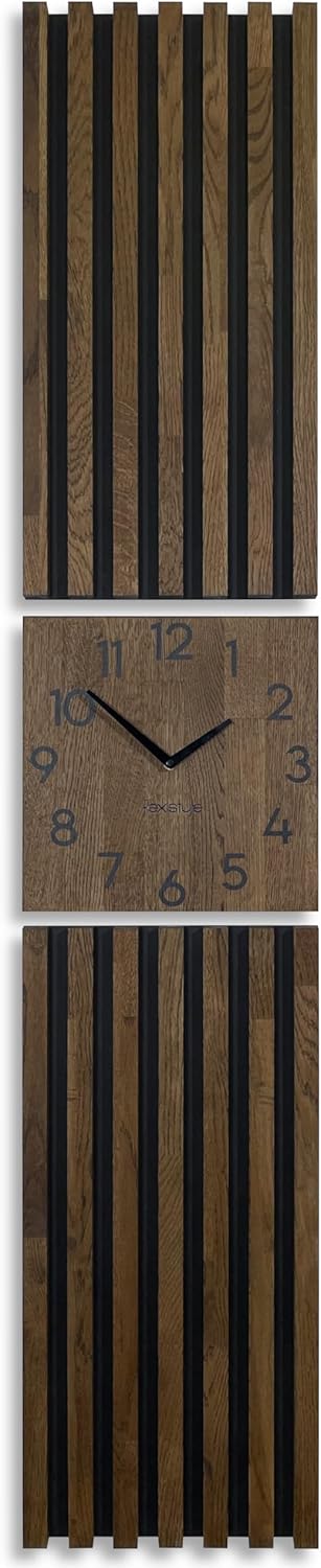 Wall Clock Large Modern Oak Wood Hanging Panel Slats 155 x 30 cm without Ticking Noises Modern Wood Oak Natural Black MDF Wood Look Living Room (Brown)