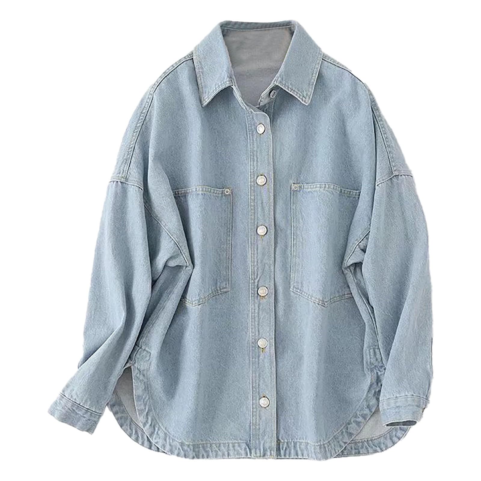 Blusa vaquera para mujer, larga, oversize con bolsillos en el pecho, parte superior con botones, manga larga, chaqueta vaquera, camisa vaquera, camisa vaquera, camisa vaquera, camisa vaquera, camisa