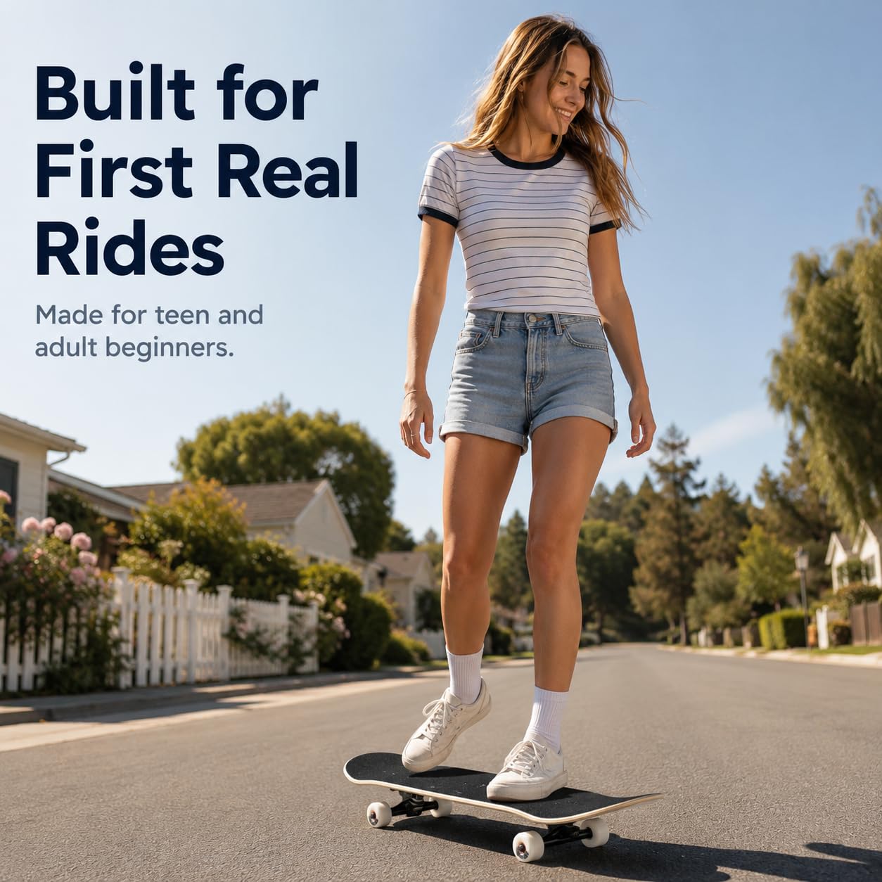 HORIZON BLUE Deskorolka klonowa 80 cm dla początkujących, średnio zaawansowanych i profesjonalnych