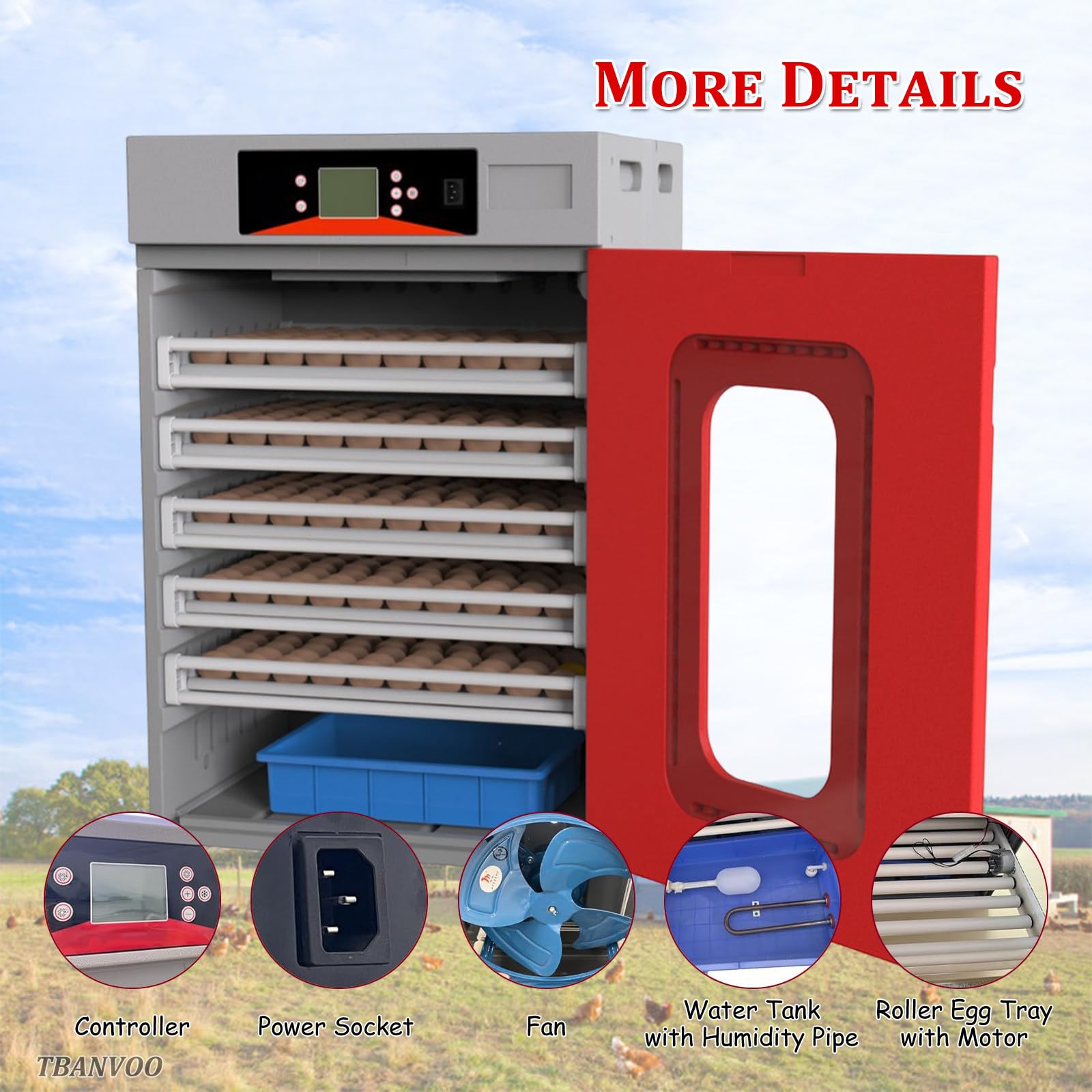 Incubadora digital, totalmente automática con control inteligente de temperatura y humedad, estilo gabinete con diseño de cajón para pollo, pato, ganso, huevos de codorniz