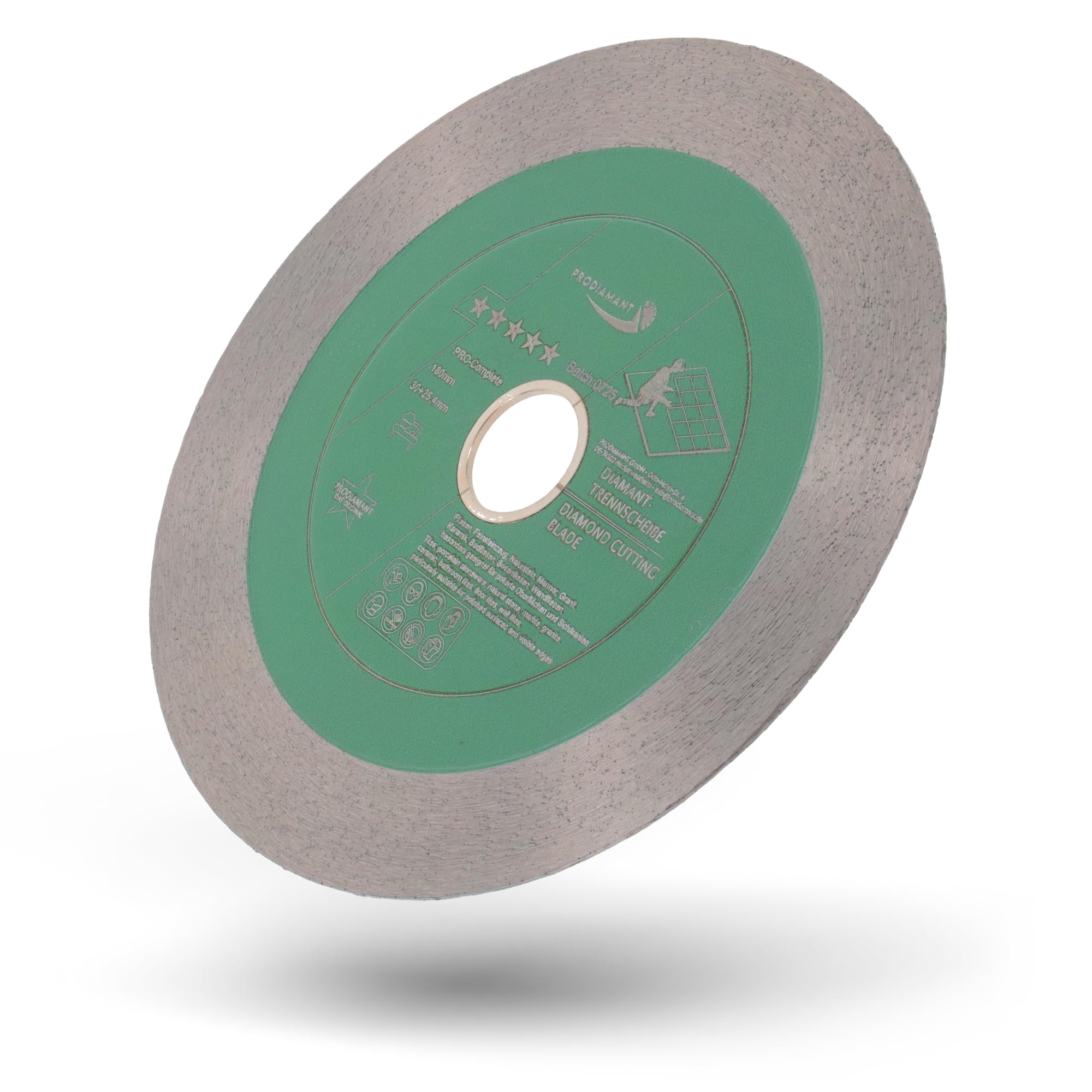 PRODIAMANT PRO-Complete Diamentowa tarcza do płytek, 180 mm x 30 mm, z pierścieniem redukcyjnym do 25,4 mm, do płytek, gresu porcelanowego, ceramiki, kamienia naturalnego – segment kanapkowy 25 mm