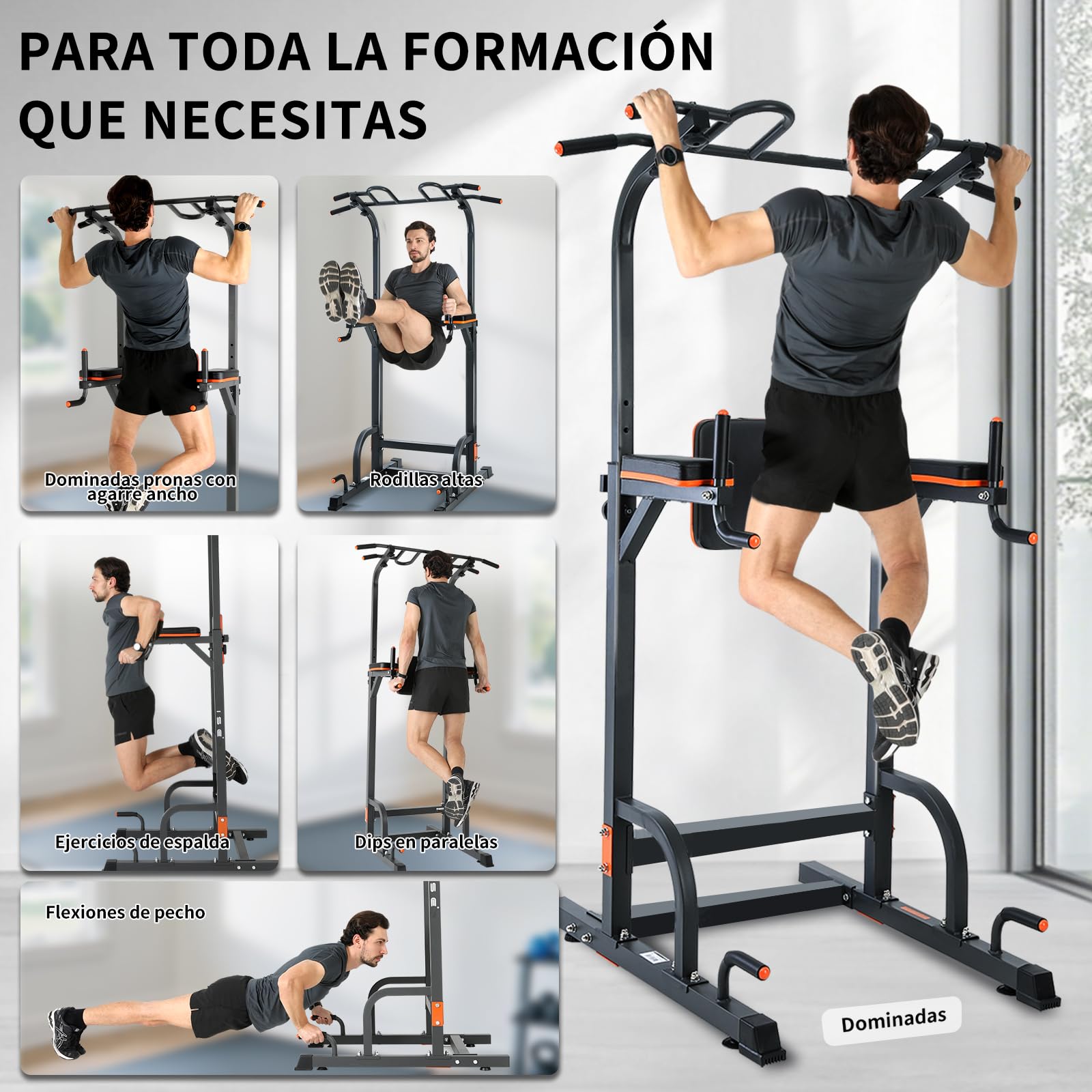 ISE Power Tower - Barra de tracción para silla romana de altura ajustable, multifunción, dips abdominales, estación de musculación para entrenamiento en casa, reposabrazos, fitness, 130 kg