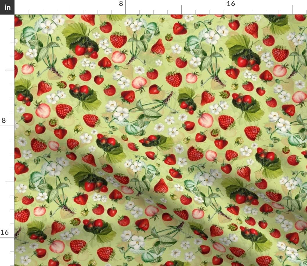 Spoonflower Fabric - Antique Watercolor Strawberry Flower Meadow Printed on Petal Signature Cotton Fabric by The Yard - Sewing Quilting Apparel Crafts Decor
