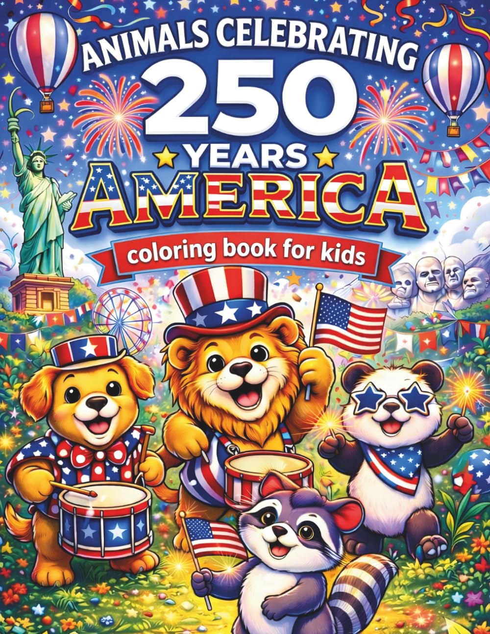 Animals Celebrating 250 Years America Coloring Book For Kids: America 250 Years Birthday Coloring Book For Children, Usa Patriotic Art,Animal Semiquincentennial Coloring Book For Kids.