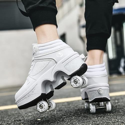 Miniatura 4 de Zapatos de patinaje para mujer, cuatro rondas, zapatos de patines de ruedas para niños que se convierten en patines de ruedas, zapatos ligeros al