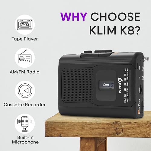 Miniatura 2 de KLIM Reproductor de cinta de casete K8 portátil con auriculares F1 - Grabadora de casetes - Nueva versión - Walkman AMFM - Micrófono y altavoz