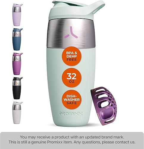 Miniatura 2 de Botella mezcladora de proteínas de acero inoxidable de 32 onzas, vaso agitador de metal a prueba de fugas con agitador de ajuste a presión para Negro