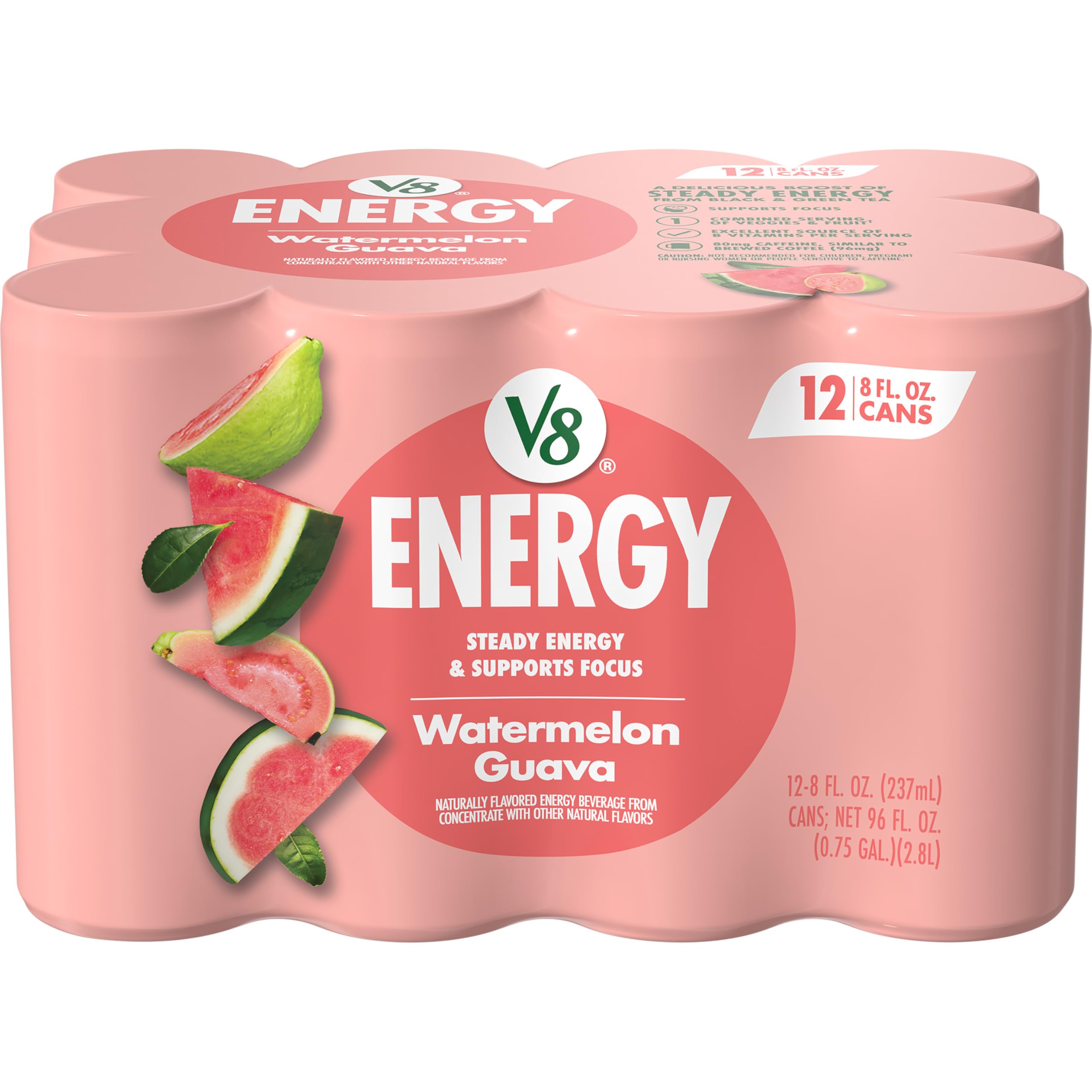 V8 Energy Watermelon Guava Energy Drink, 8 fl oz Can (12 Pack)