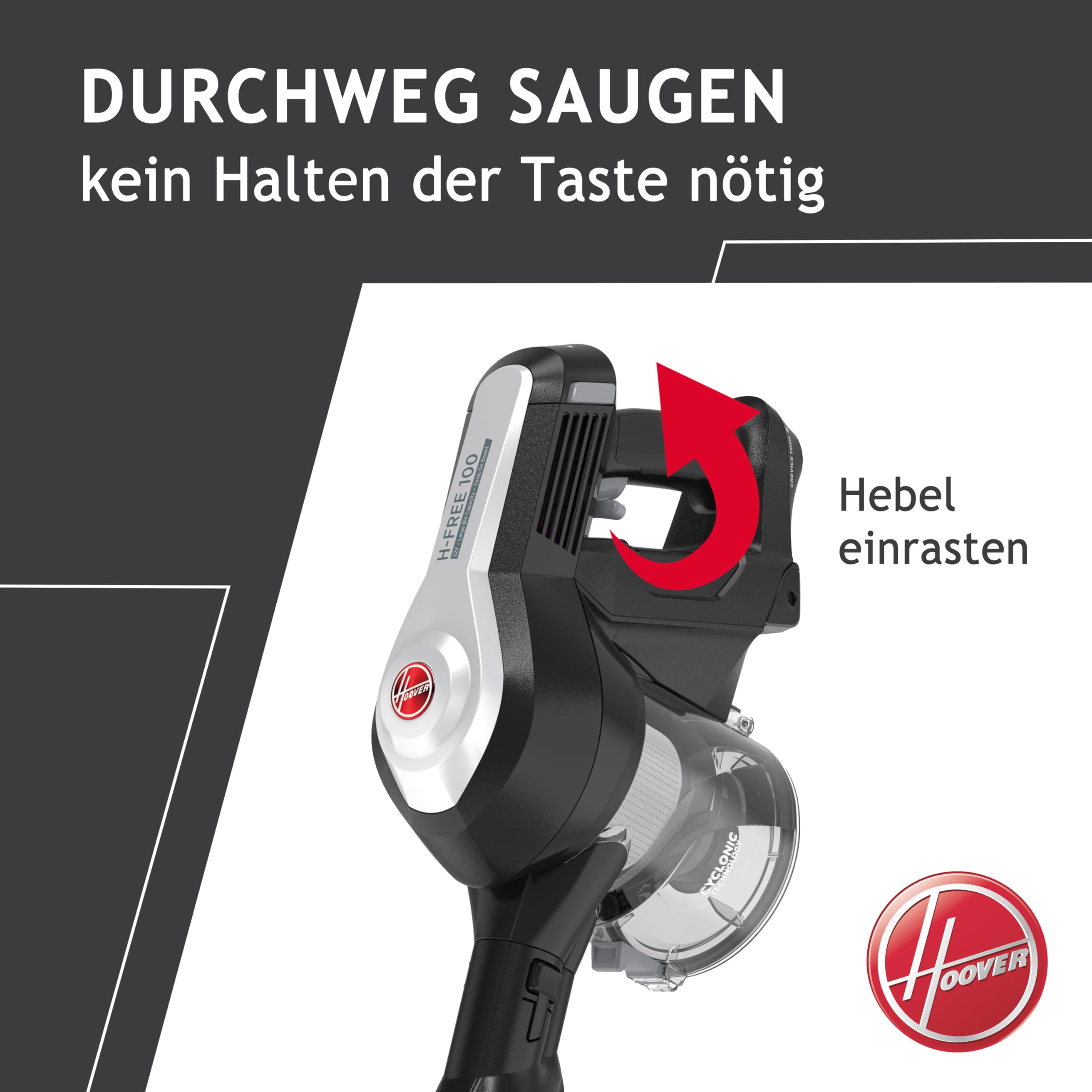Hoover H-Free 100 Pets Akku-Staubsauger, 2-in-1, Mini-Turbodüse für Tierhaare, bis zu 40 Min. Laufzeit, motorisierte LED-Bodendüse, beutellos, kabellos, Modell: HF122BPT, Grau/Titan