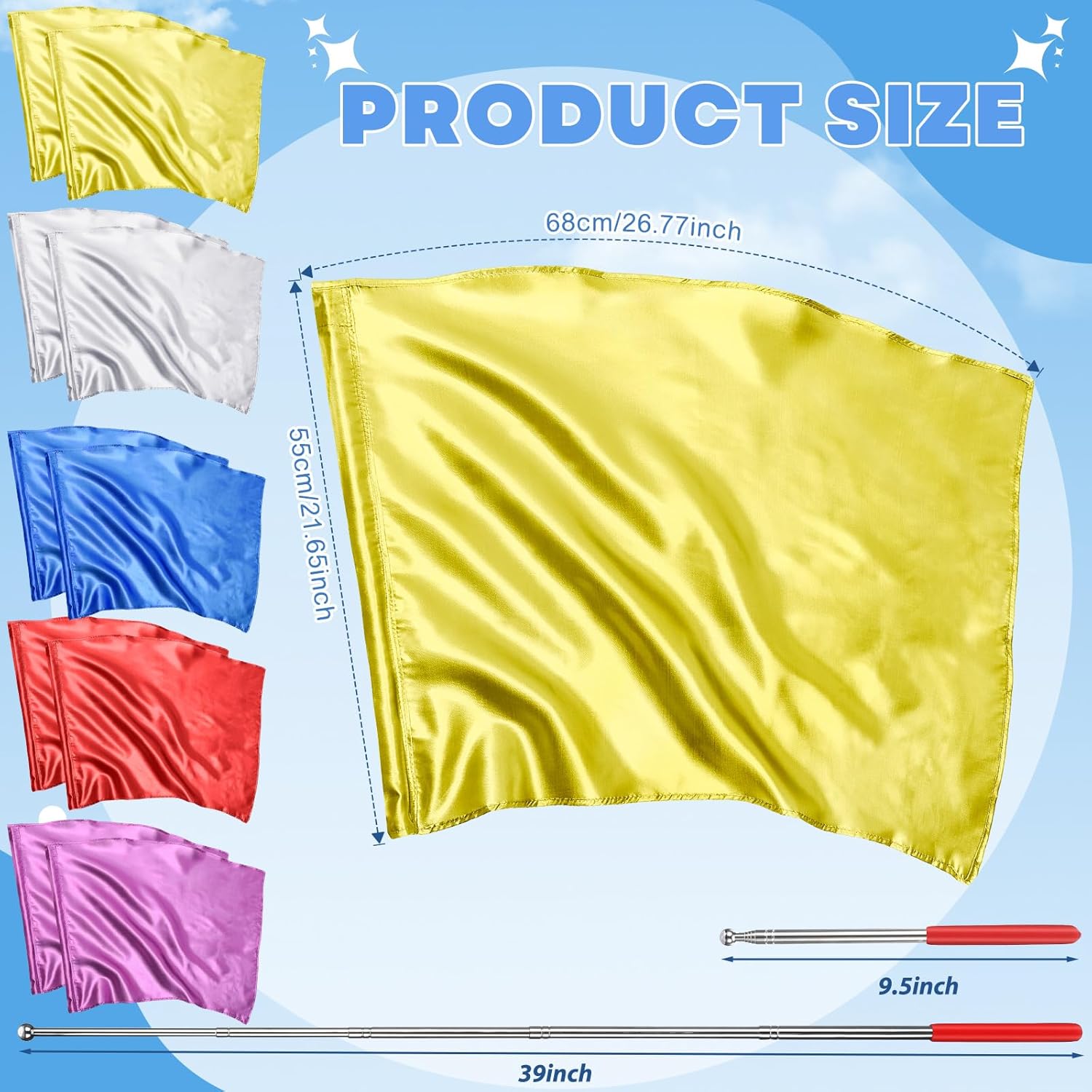 10 Pcs 21.6" x 26.8" Praise Dance Worship Flags with Scalable Rod Rectangle Angel Wing Flag Church Banderas de Danza Praise Church Flags for Worship Dance Team Outdoor Performance (Classic)