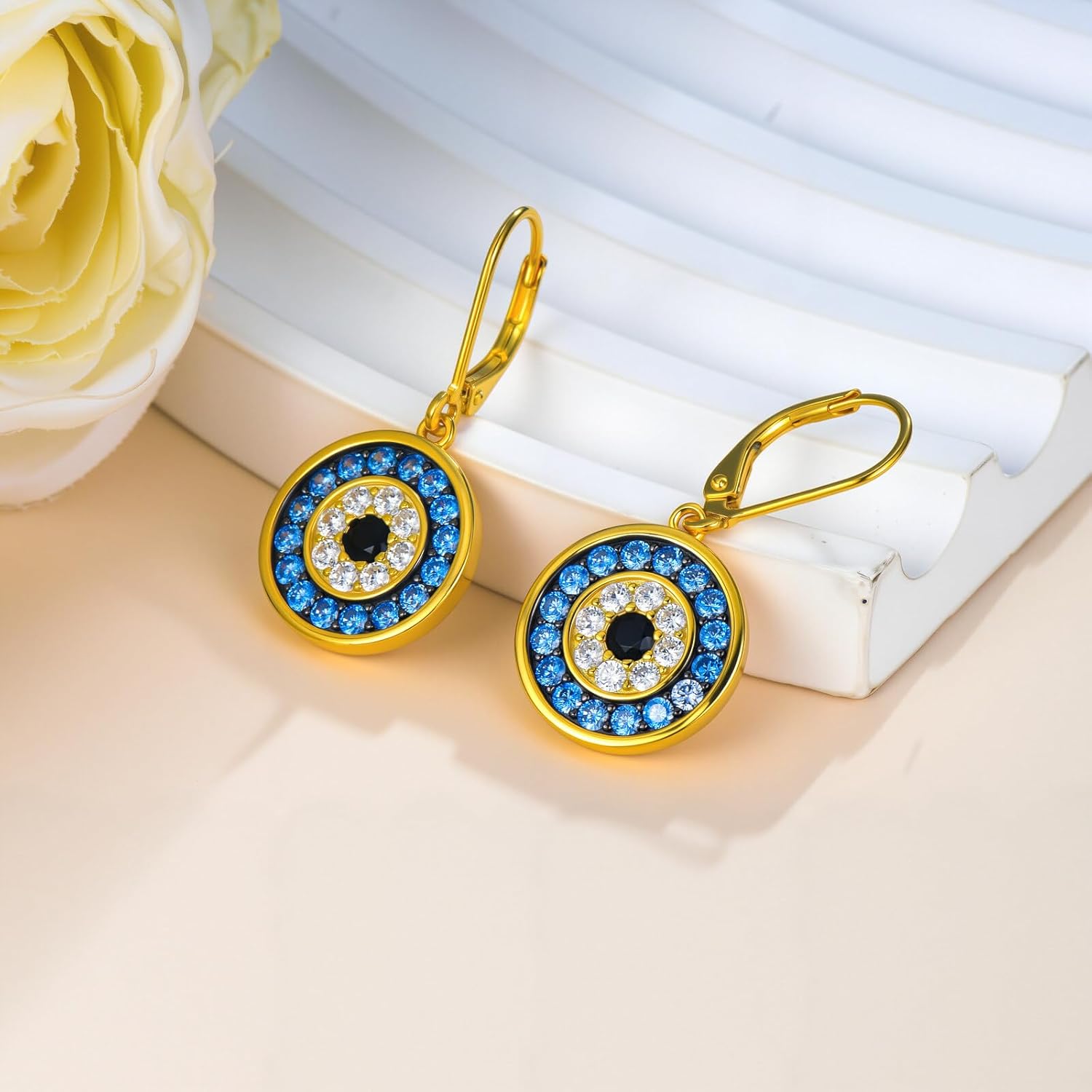 PEIMKO Evil Eye Earrings 925 Sterling Silver Round Evil Eyes Earrings with French Buckle Protection Devil Amulet Gifts for Women - Image 3