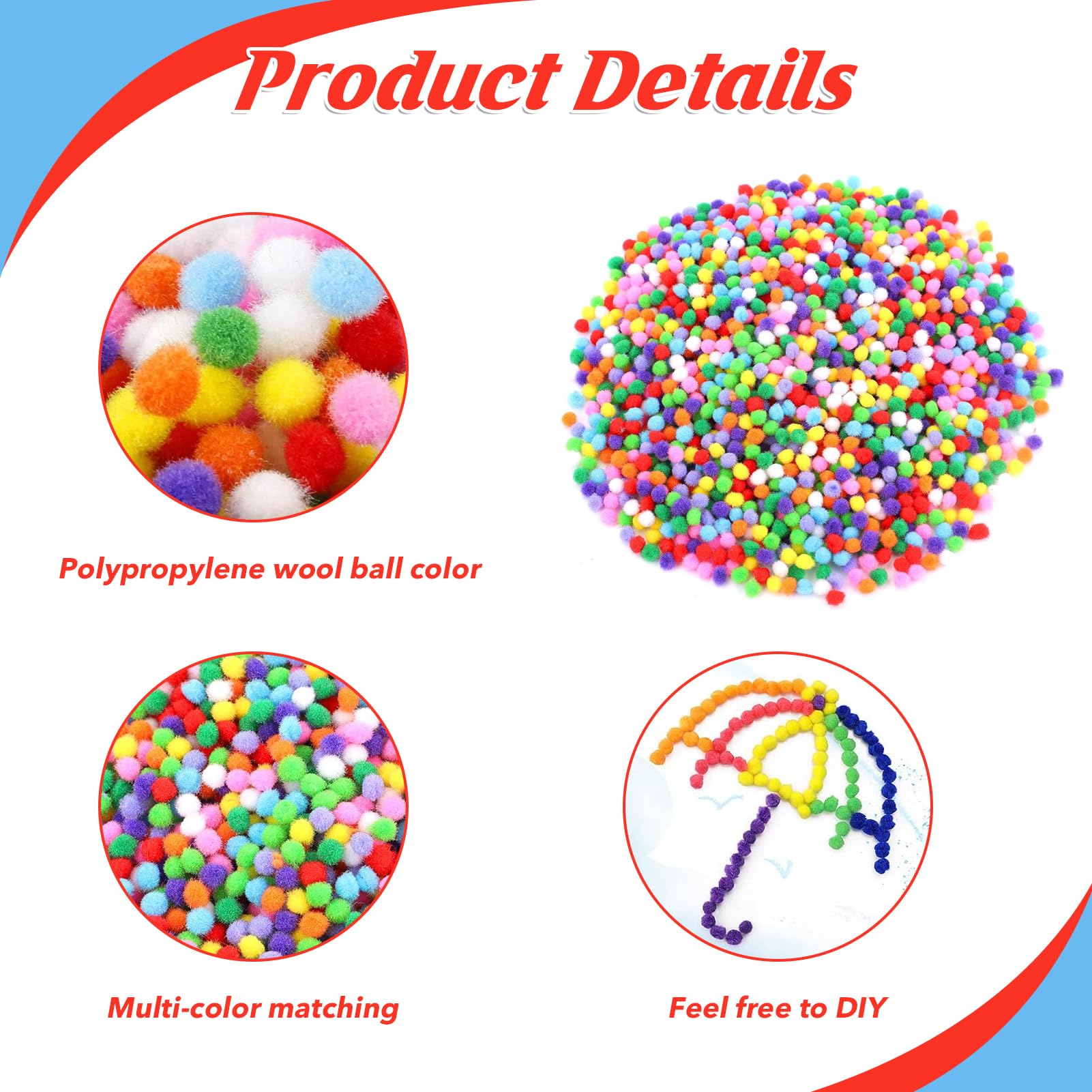 2000 Pompon Mini 5mm Multicolore - Pon Pon Piccoli Per Lavoretti Creativi, Decorazioni E Bambini - Foto 7