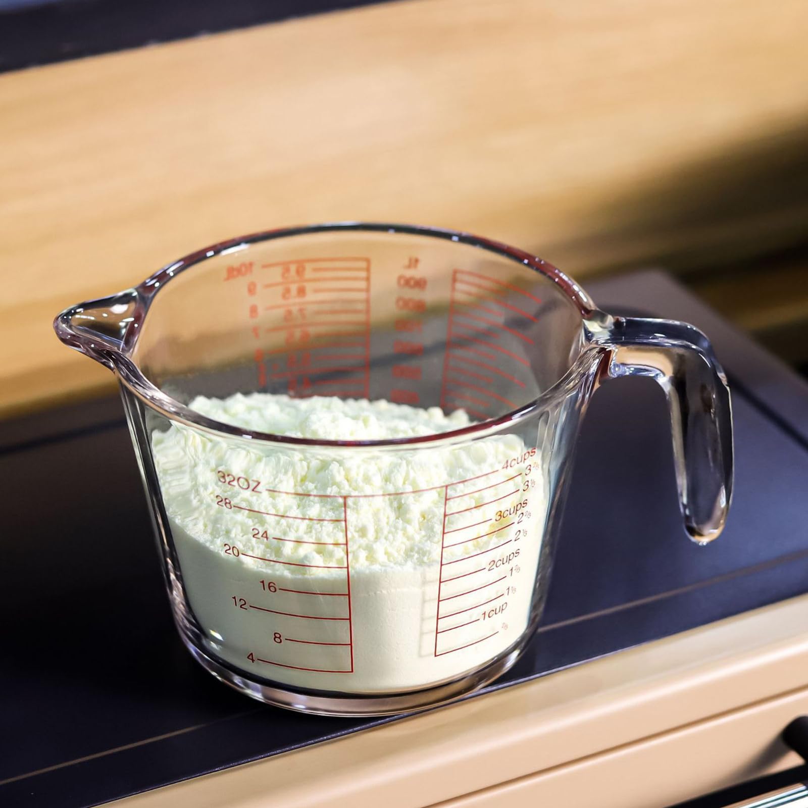 de 3 tazas medidoras de vidrio, agarre antideslizante | Escala precisa y construcción a prueba de calor para uso a altas temperaturas y marcado claro para hornear cocinar