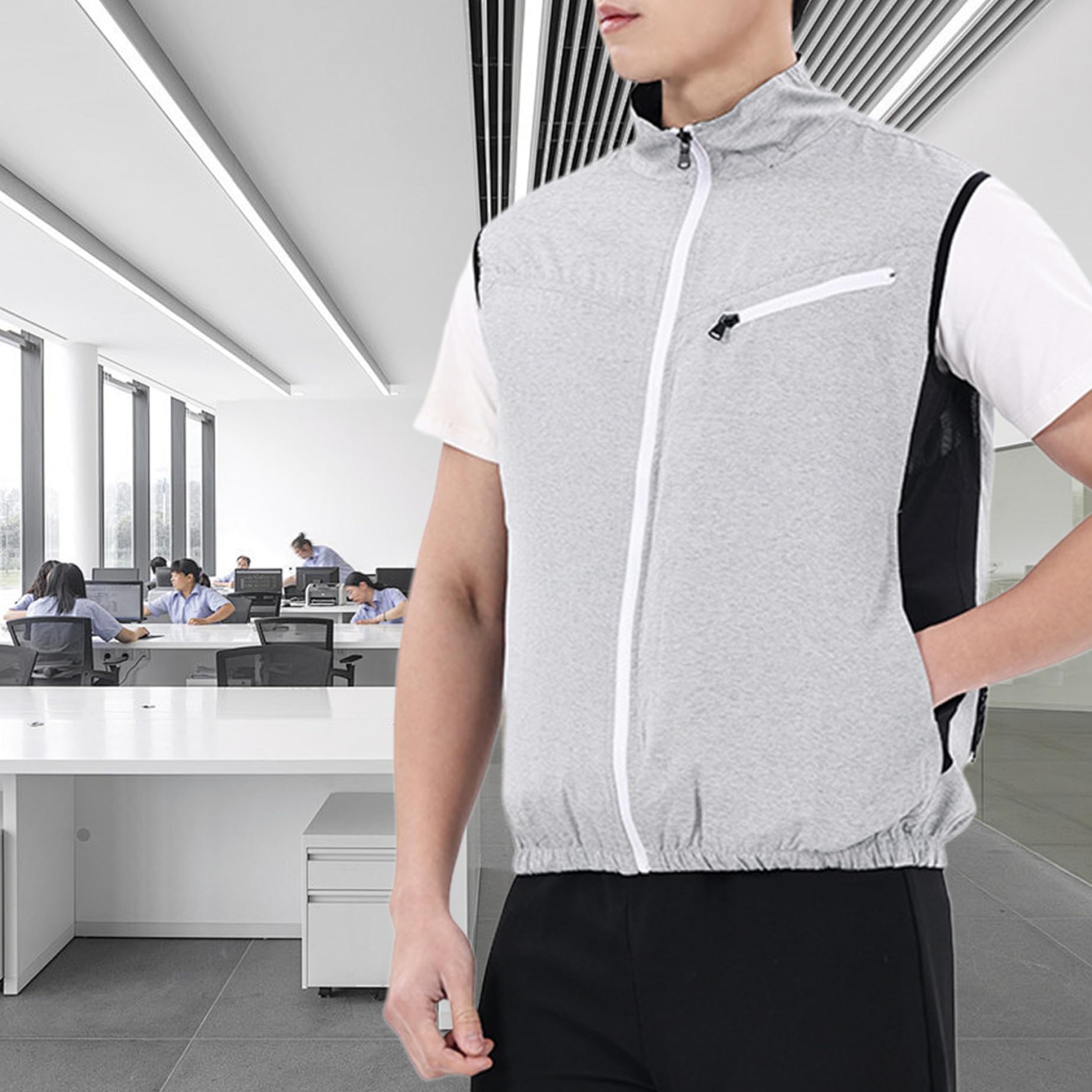 Gilet de Refroidissement, Veste de Ventilateur à Propulsion USB Taille XXL, Gilet Refroidissement avec 2 Ventilateurs, Protection UV Shirtmed Shirt Clissée pour Temps Chaud, Faible Bruit