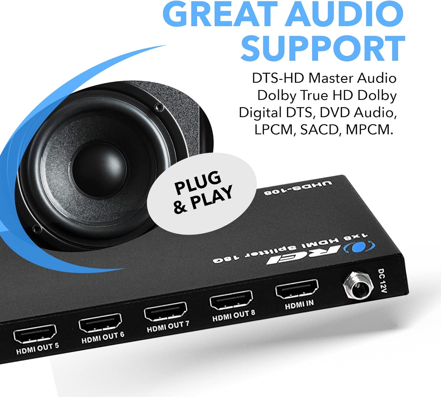 OREI 4K 1 in 8 Out HDMI Splitter 4:4:4 8-bit - HDMI 2.0, HDCP 2.2, 18 Gbps, 4K @ 60Hz HDMI Duplicator/Distributor UltaHD High Resolution (UHDS-108) (1x8)