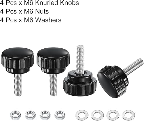 Miniatura 39 de uxcell Juego de 4 perillas moleteadas, tornillos de pulgar con tuercas y arandelas, rosca macho métrica M6 x 1.378 in, cabeza de plástico de 0.984