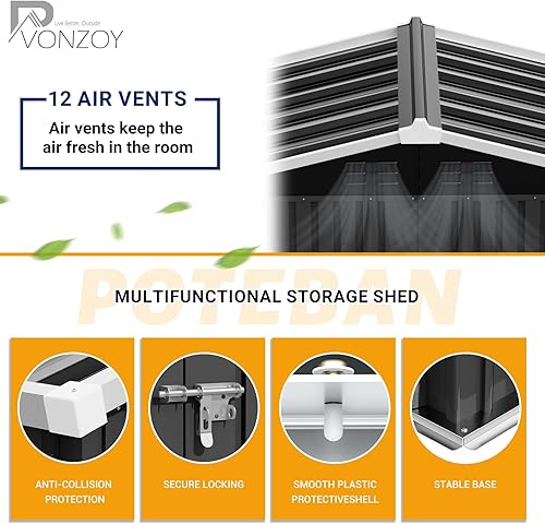 Miniatura 2 de Cobertizo de almacenamiento para exteriores de 6 x 4 pies con puerta con cerradura individual, cobertizo de metal galvanizado adecuado para el