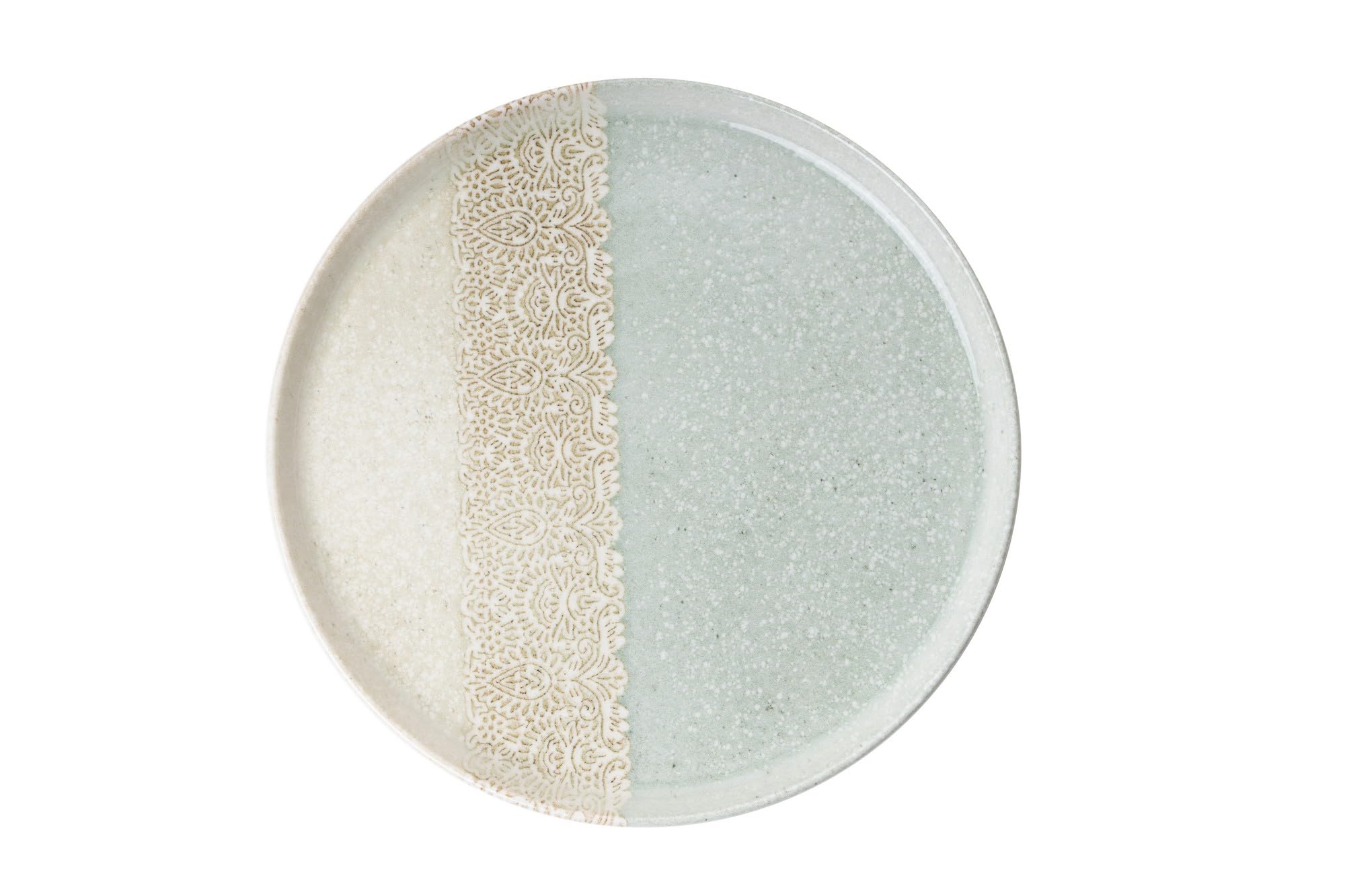 Service de dîner de 27 pièces, 100% porcelaine, vert et crème | Comprend des assiettes de service, des bols, des assiettes à dessert et des assiettes à bateau. Passe au lave-vaisselle et au