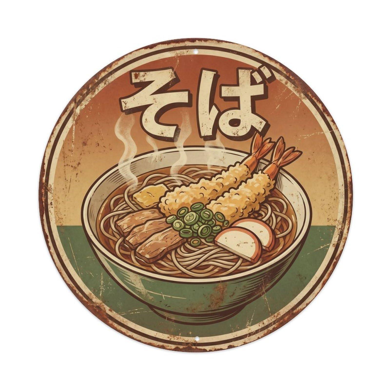 Cxhjca 8X8inch(20X20cm) Soba Japanese Ramen Shop Retro Americana Cuisine Noodle Metal Tin Sign