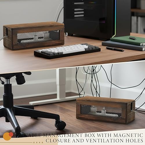 Miniatura 4 de Chunful Caja grande de gestión de cables de madera de 15.7 x 6 x 6.7 pulgadas, organizador de cables con tapa magnética y ventilación, para