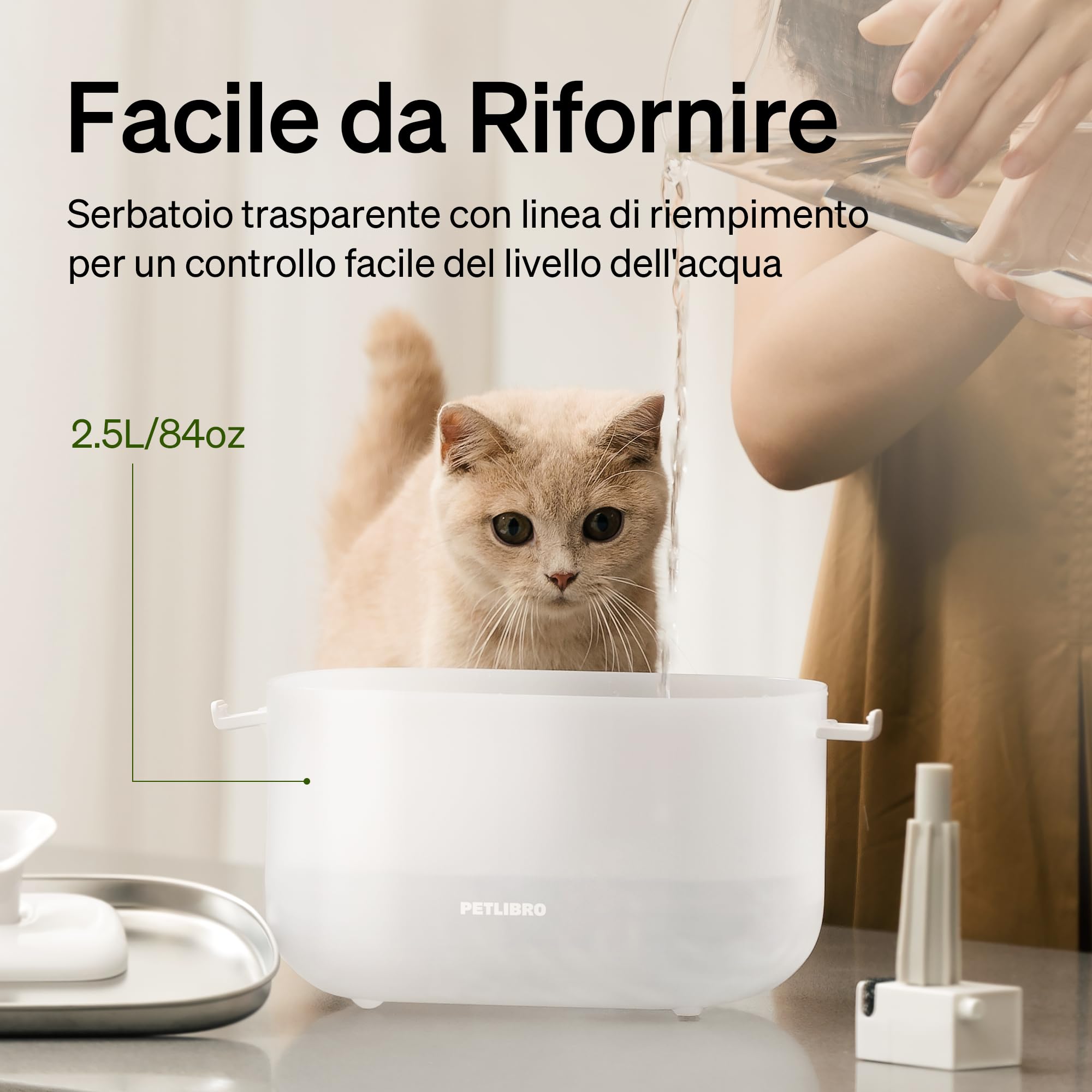 PETLIBRO Dockstream - Fontana dell'acqua per gatti con pompa senza fili, in acciaio inossidabile, facile da pulire, 23 dB, ultra silenziosa, due modalità di consumo, senza BPA, 2,5 l