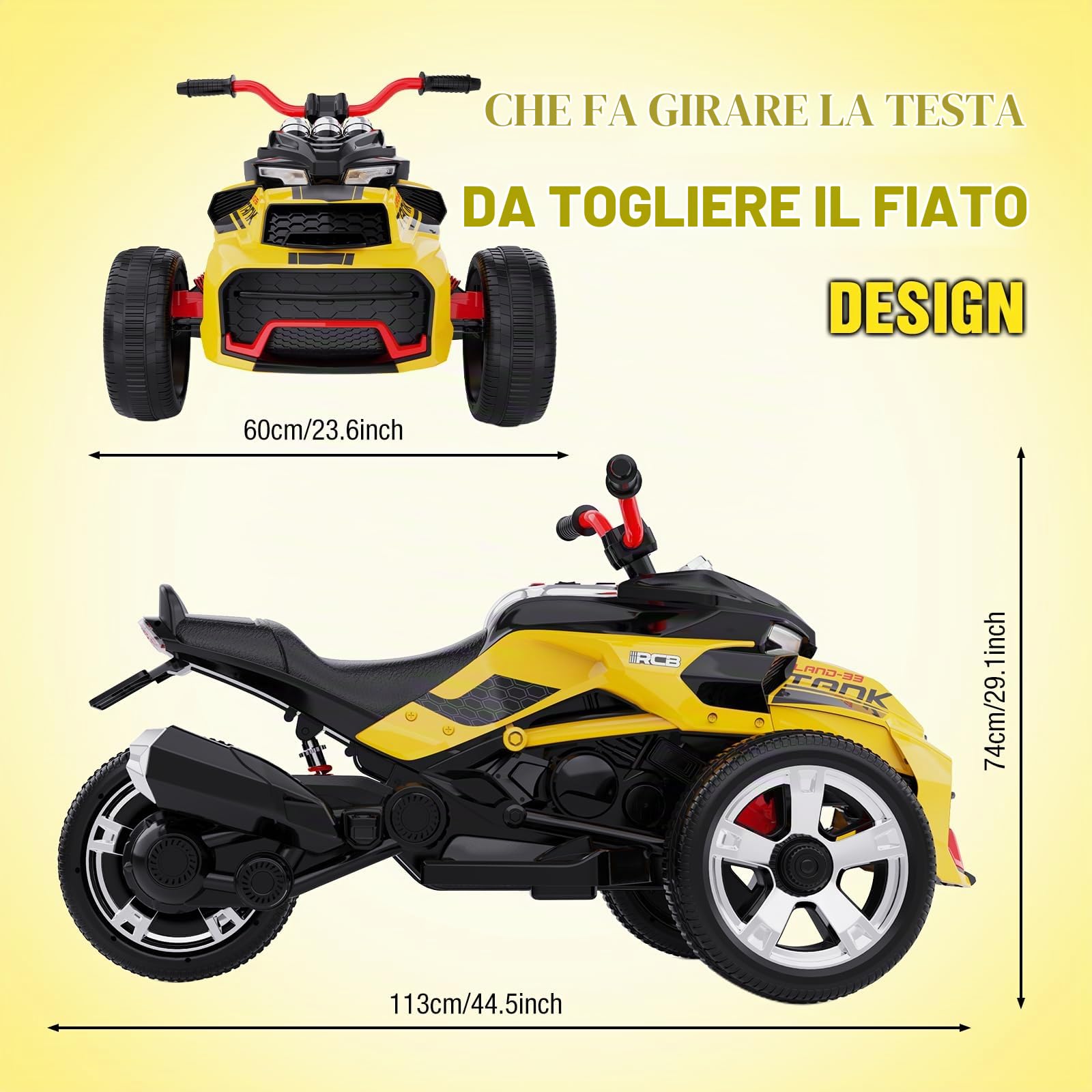 RCB 12V Moto Elettrica Bambini, 2 motori e 12 pollici di moto da cross elettrica 3/8 km/h Modalità di velocità, Multi-Music, Porta USB, Miglior Moto Ride On per 3-8 bambini