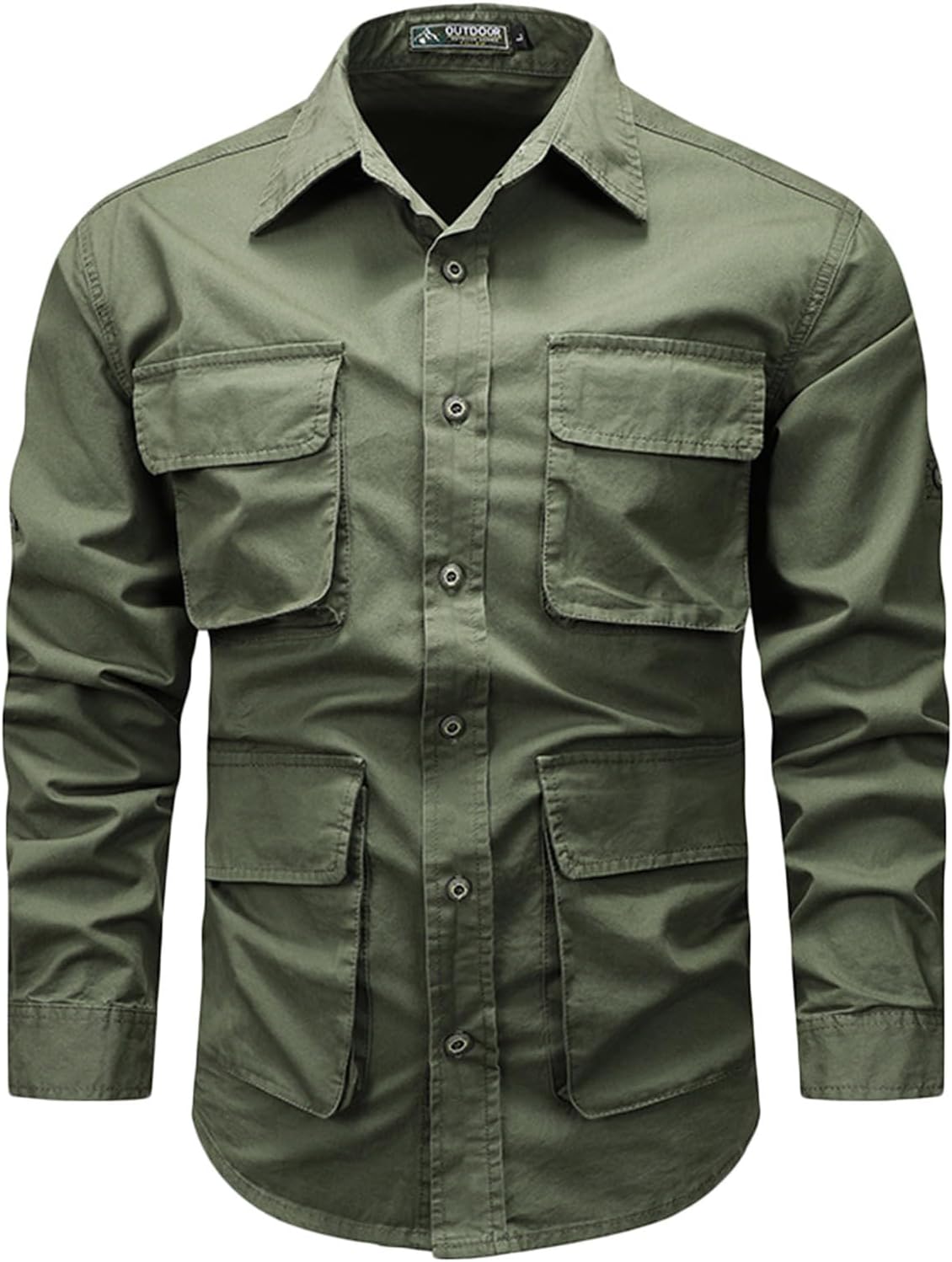 Cotton Shirts Jackets for Men 2024 Fashion Solid Multi Pockets Cargo T-Shirt Casual Long Sleeve Button Sweatshirt