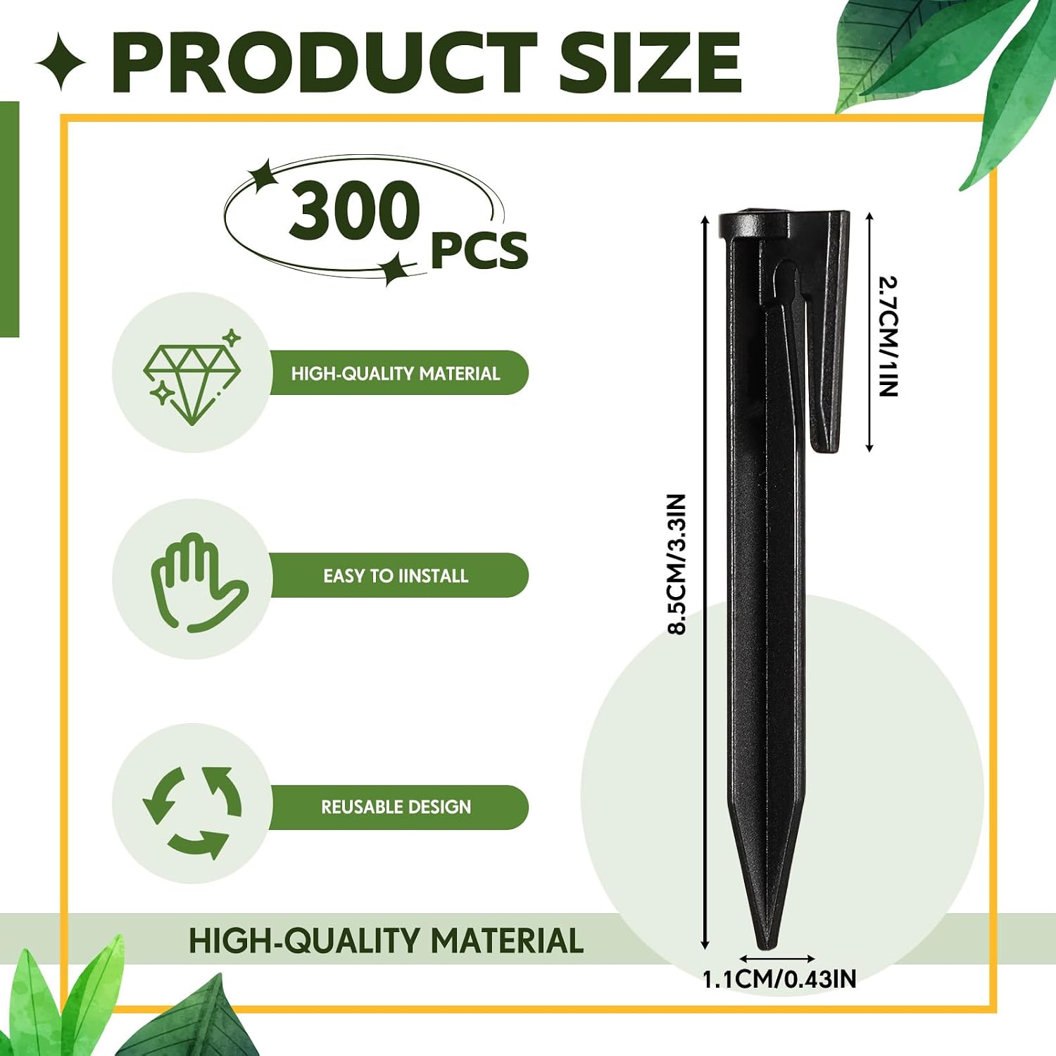 Wenqik 300 Count 3.3‘' Plastic Boundary Wire Stakes Lawn Pegs