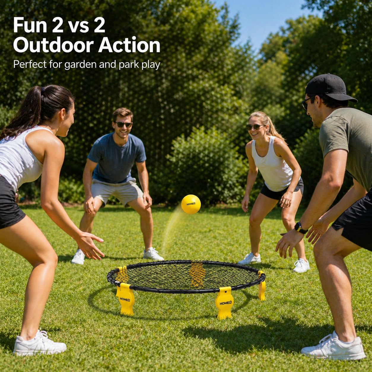 HOME IT® Bounceball Gioco 2 vs 2 con 3 Palline Ø10cm – Set Completo con Telaio in Acciaio e Gambe in Plastica PP – Incluso Pompa e Borsa – Gioco da Esterno 360° per Spiaggia Giardino e Parco