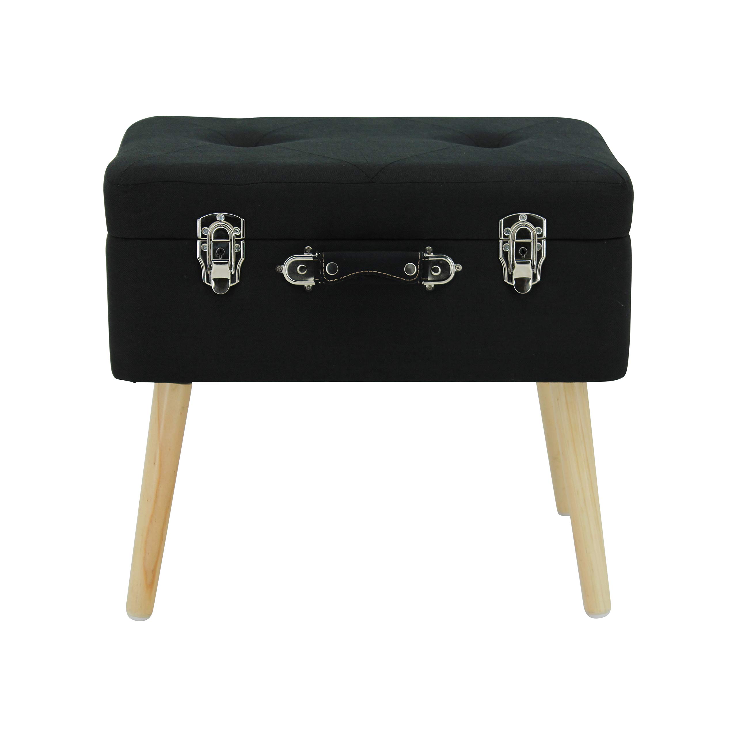 13159 - Taburete con compartimento de almacenamiento, diseño de maleta, algodón, color negro