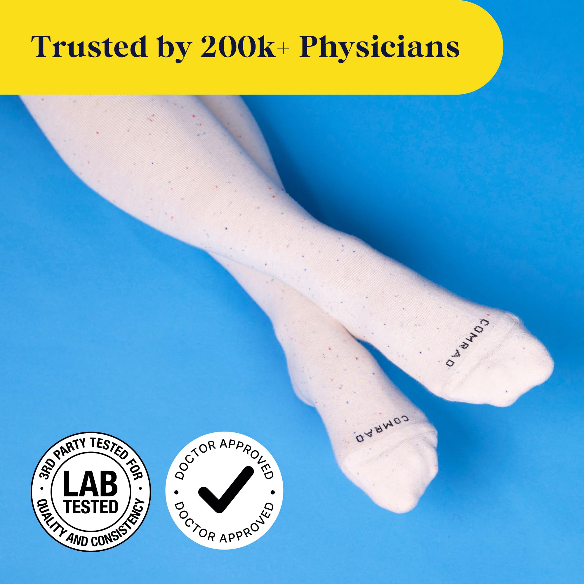 Comrad Premium Cotton Knee High Socks - 15-20mmHg Graduated Compression Socks - Soft & Breathable, Unisex: Regular Black Confetti - 3 Pack Small