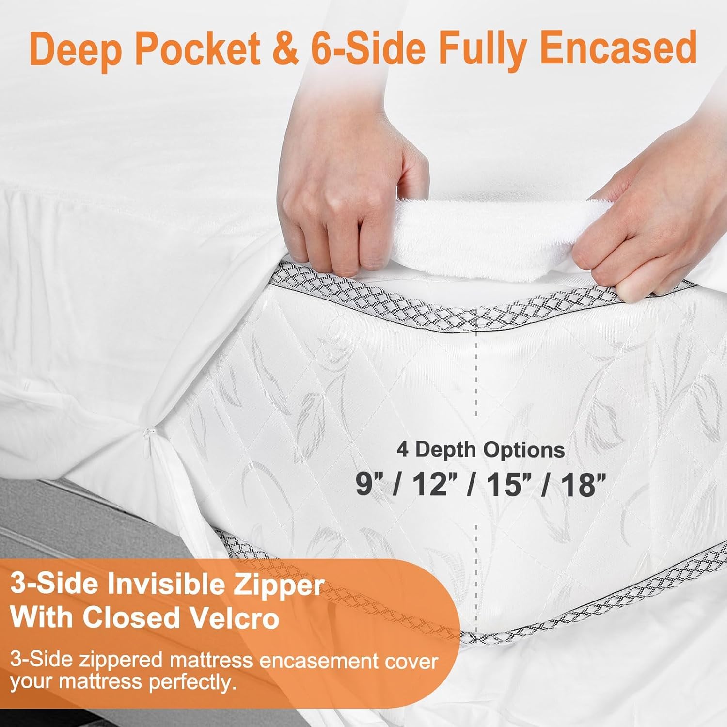 Queen Mattress Protector 60"x80" for Deep 13-15 inch,Waterproof Liquid Proof Urine Pee Protection, Soft Terry Cotton Top, Breathable Noiseless Mattress Encasement Washable