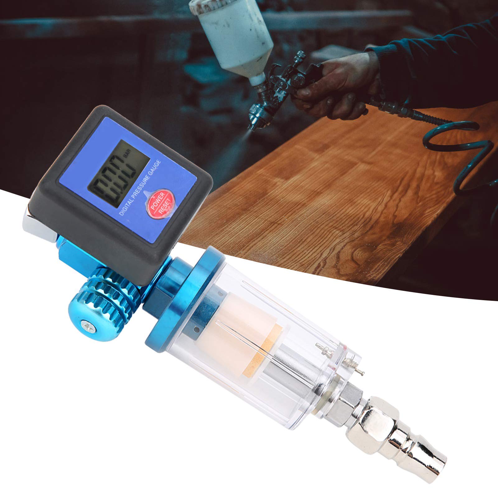 Digitaler Luftregler, Luftkompressorfilter, 140PSI 1/4 "Luftdruckregler-Messgerät, Öl-Wasserfallen-Filterregler mit Anschluss für Spritzpistole