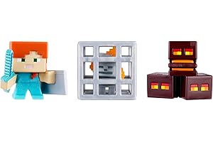 Minecraft Mini Figure 3-Pack - Magma Cubes, Alex with Shield, Skeleton in Cage