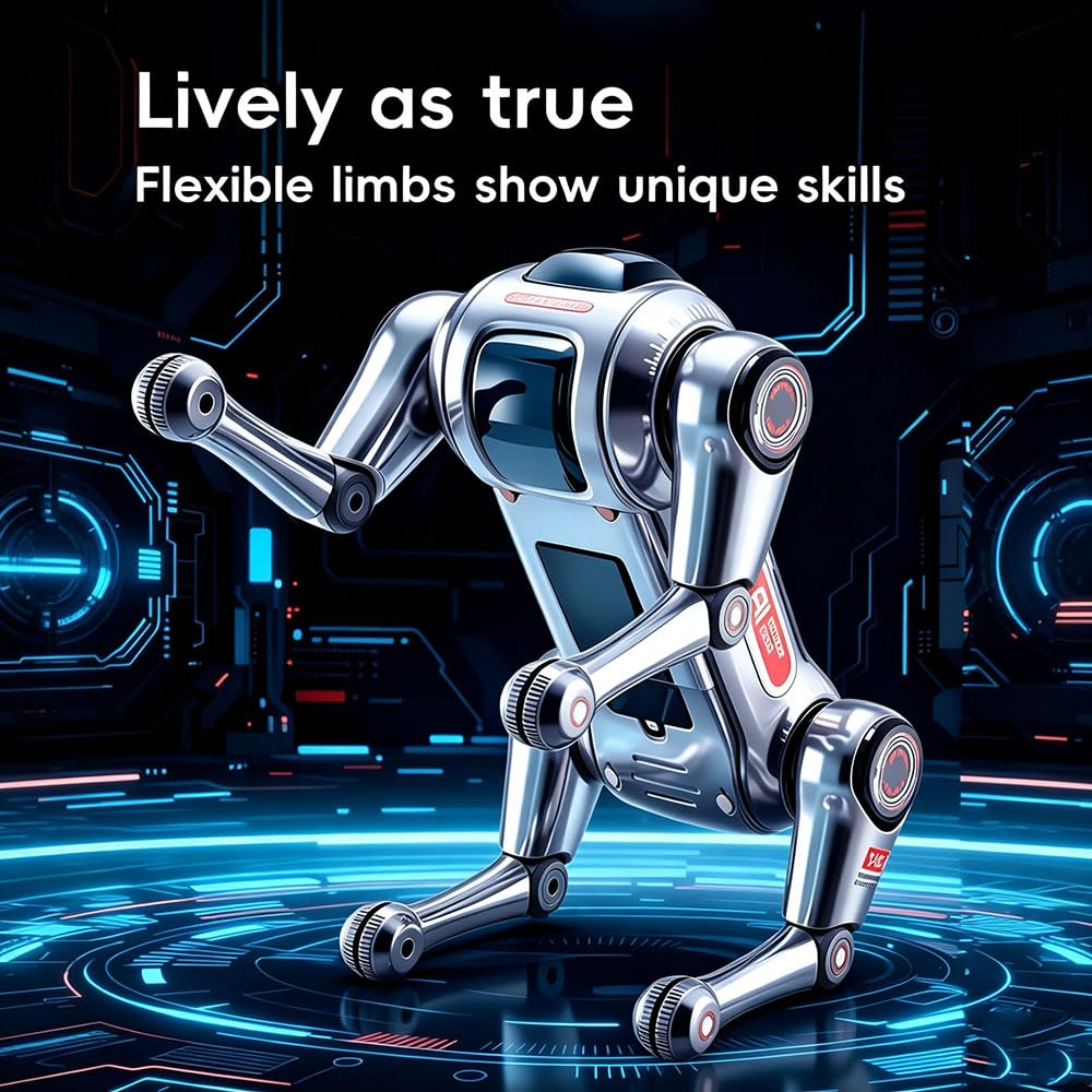 Perro robot inteligente con cesta de almacenamiento extraíble, juguete robot para niños de 3 a 12 años, control por voz, más de 30 acciones y opciones de programación, efectos de iluminación