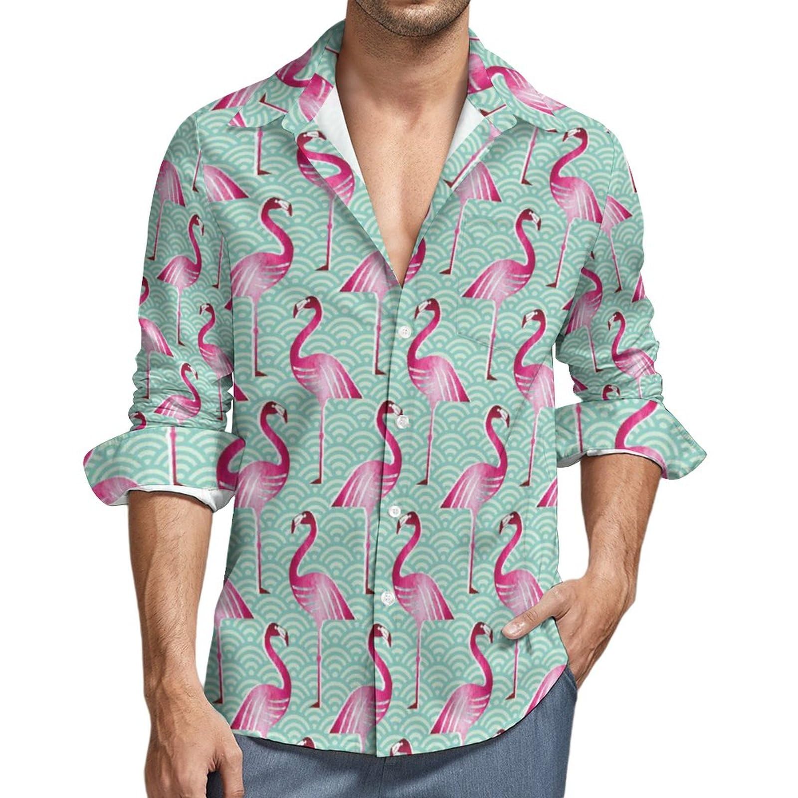 Amazon.co.jp: シャツ メンズ 長袖 Tシャツ ピンク フラミンゴ柄