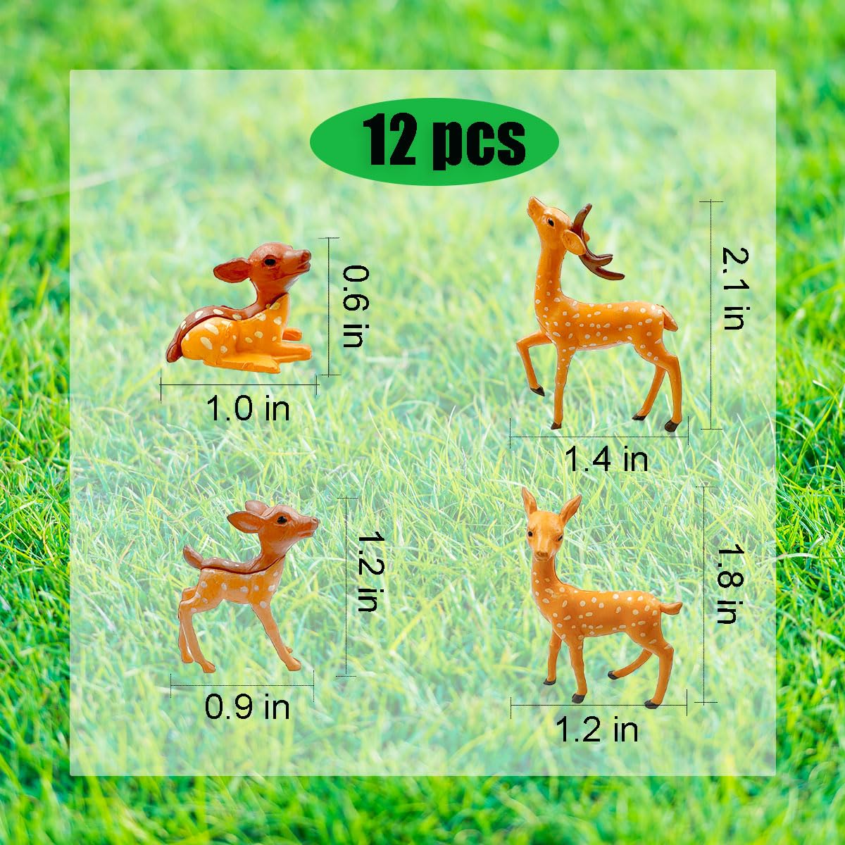 12Pcs Miniature Deer Figurines - Small Resin Deer For Fairy Gardens, Crafts, Cake Toppers & Terrariums